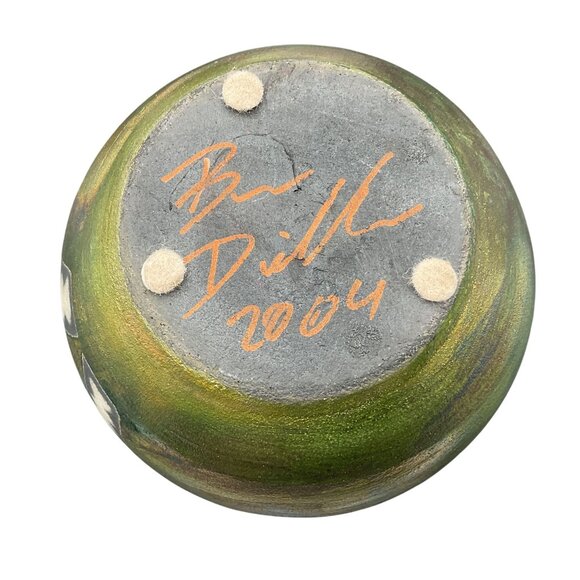 Ben Diller Raku Bear Vase With Native American Design 5.5"H x 5"W Handmade - Picture 6 of 9